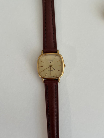 Longines Gold Toned Cushion Case Stripe Dial Woman's Watch, product view 2.