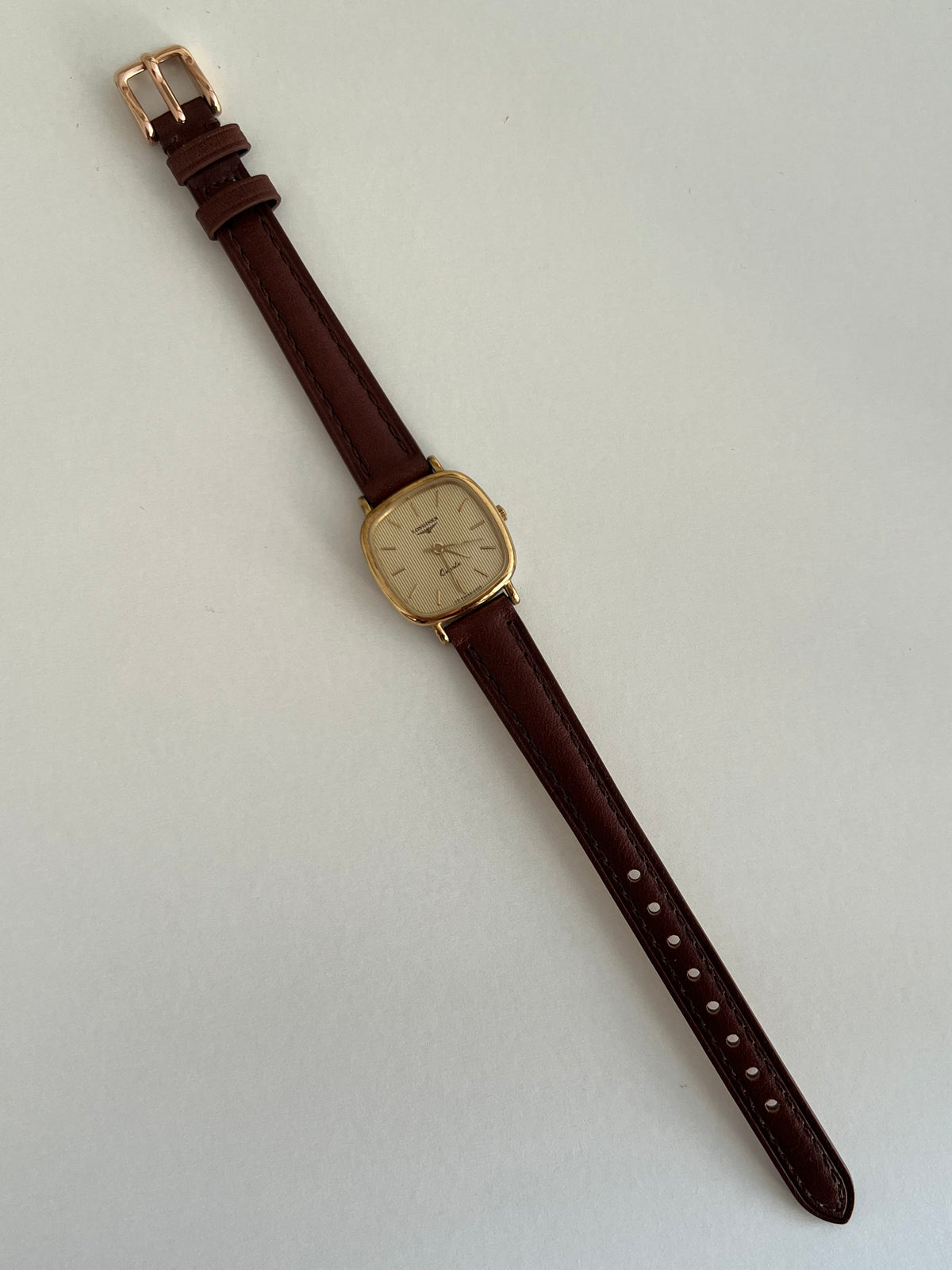 Longines Gold Toned Cushion Case Stripe Dial Woman's Watch, product view 3.