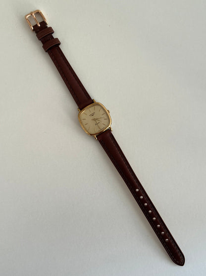 Longines Gold Toned Cushion Case Stripe Dial Woman's Watch, product view 3.