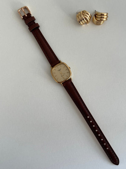 Longines Gold Toned Cushion Case Stripe Dial Woman's Watch, product view 4.