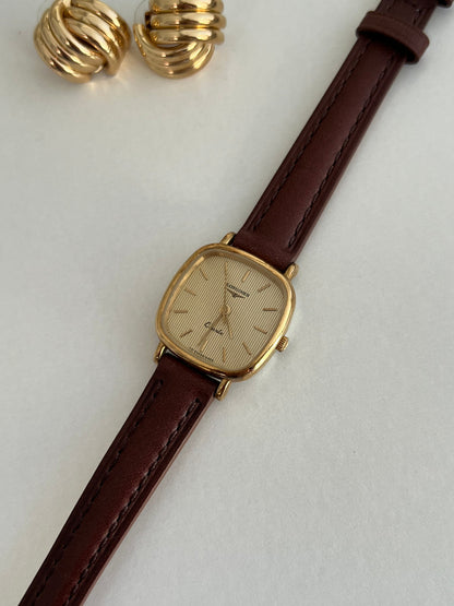 Longines Gold Toned Cushion Case Stripe Dial Woman's Watch, product view 5.