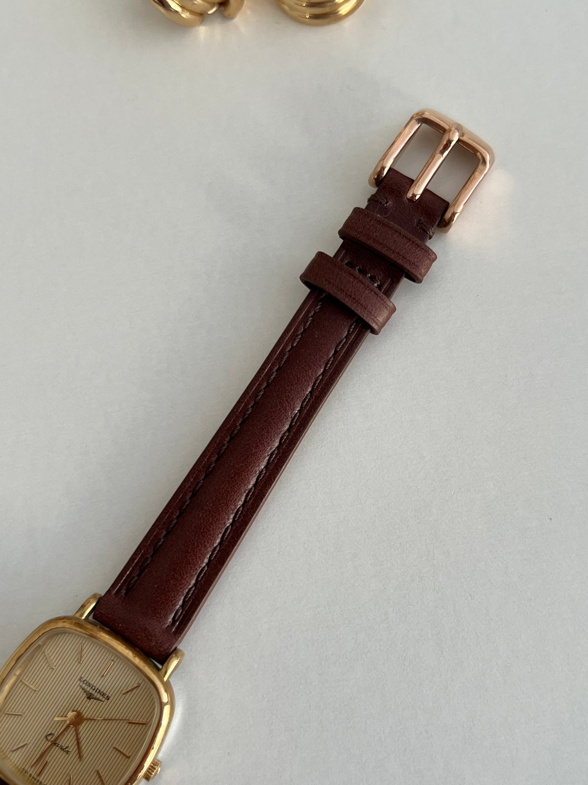 Longines Gold Toned Cushion Case Stripe Dial Woman's Watch, product view 7.