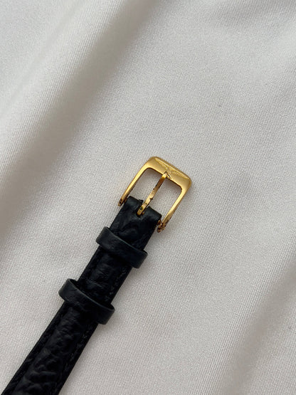Longines Gold Toned Rectangular Womans Watch with Intricate Details, bracelet detail of a vintage women's watch at Gilded Hour.