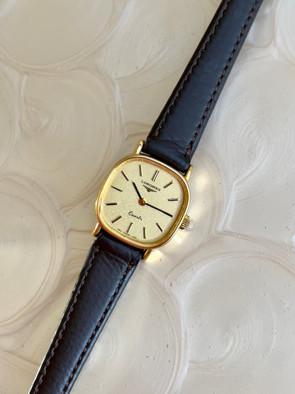 Longines Champagne Cushion Gold Tone Women's Watch — product photograph 3, Gilded Hour NZ.