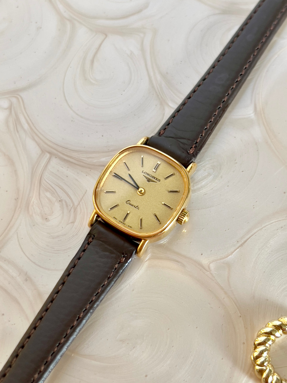 Longines Champagne Cushion Gold Tone Women's Watch — product photograph 4, Gilded Hour NZ.