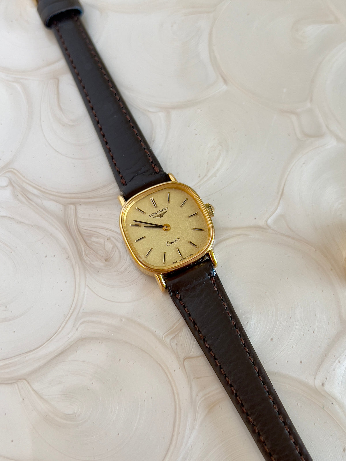Longines Champagne Cushion Gold Tone Women's Watch — product photograph 6, Gilded Hour NZ.