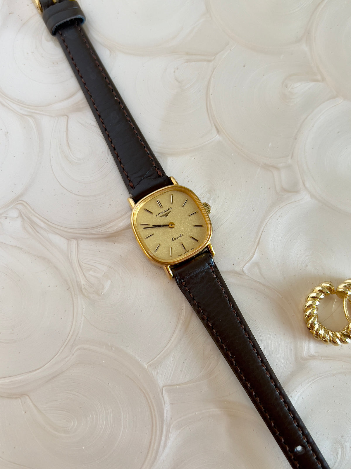 Longines Champagne Cushion Gold Tone Women's Watch — product photograph 11, Gilded Hour NZ.