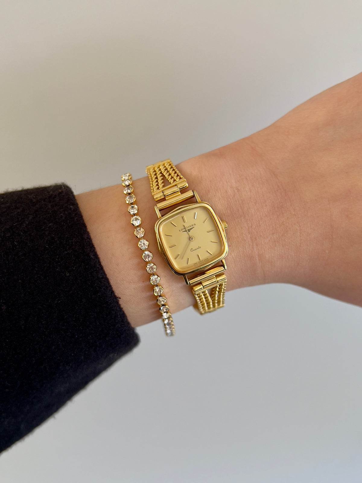 Longines Gold Cushion Square Woven Bracelet Women’s Watch — product photograph 2, Gilded Hour NZ.