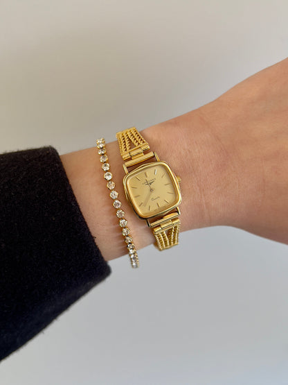 Longines Gold Cushion Square Woven Bracelet Women’s Watch — product photograph 2, Gilded Hour NZ.