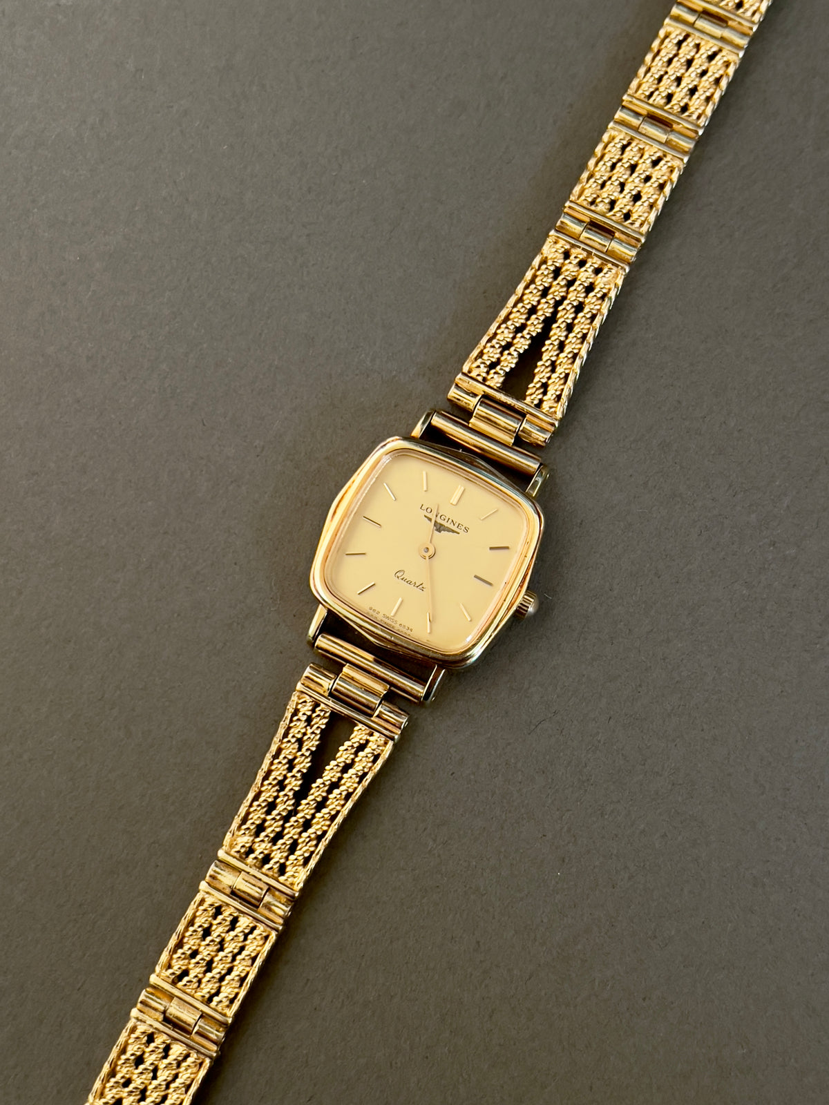 Longines Gold Cushion Square Woven Bracelet Women’s Watch — product photograph 3, Gilded Hour NZ.