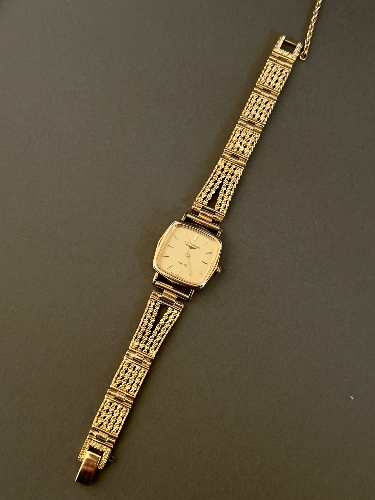 Longines Gold Cushion Square Woven Bracelet Women’s Watch — product photograph 5, Gilded Hour NZ.