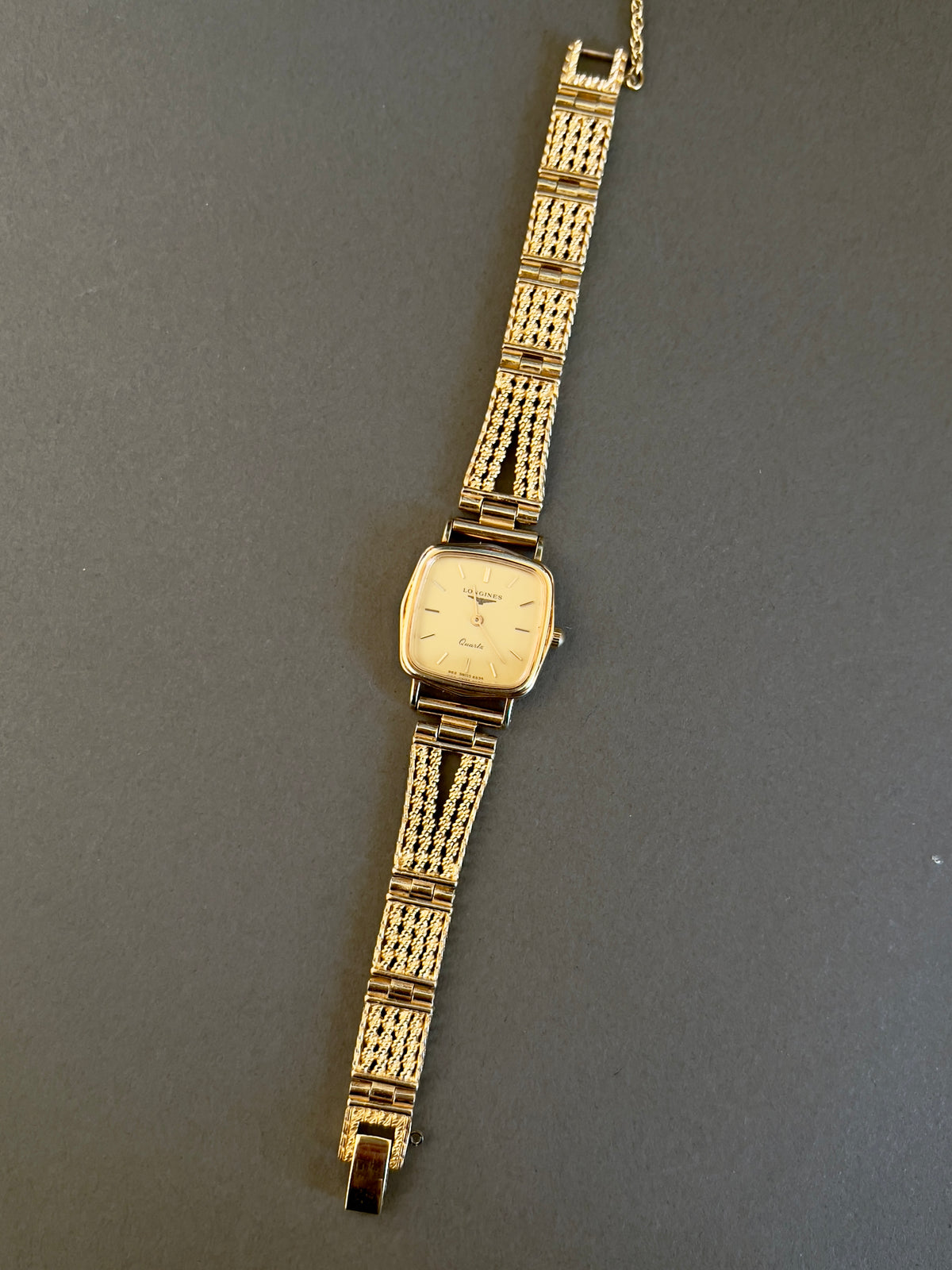 Longines Gold Cushion Square Woven Bracelet Women’s Watch — product photograph 7, Gilded Hour NZ.