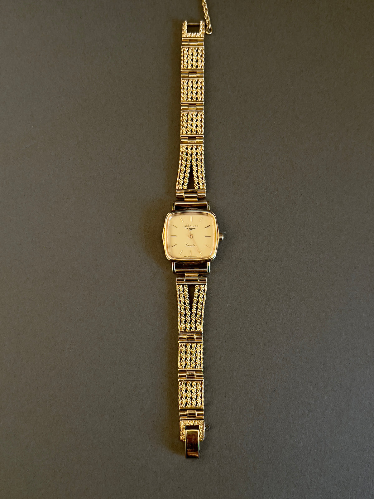 Longines Gold Cushion Square Woven Bracelet Women’s Watch — product photograph 8, Gilded Hour NZ.