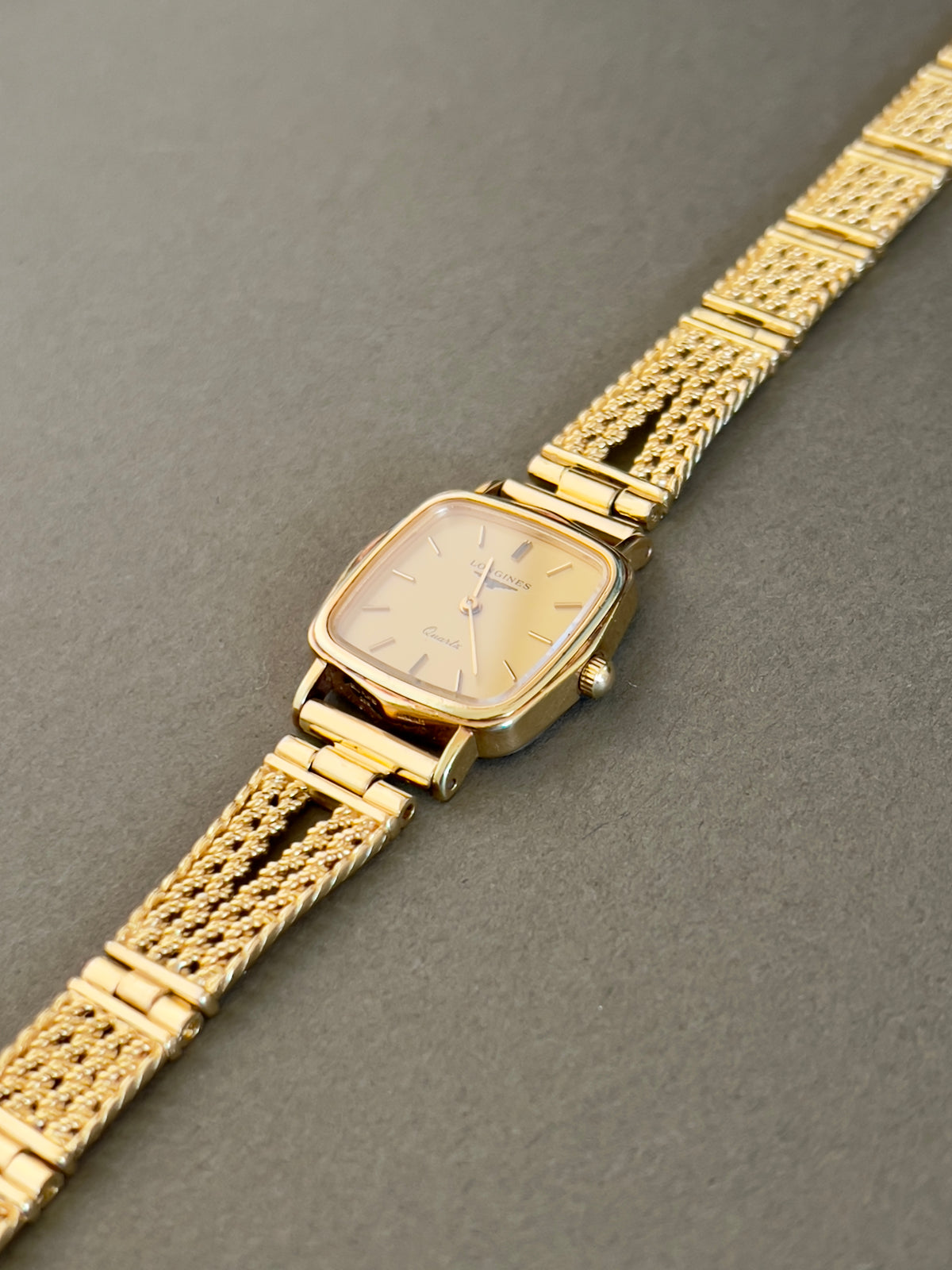 Longines Gold Cushion Square Woven Bracelet Women’s Watch — product photograph 9, Gilded Hour NZ.