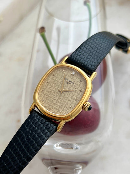 Longines Oblong Patterned Dial Women’s Watch — Close view of the dial centre and hour markers