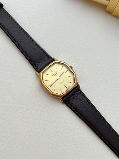 Longines Gold Octagonal Woven Dial watch — front view