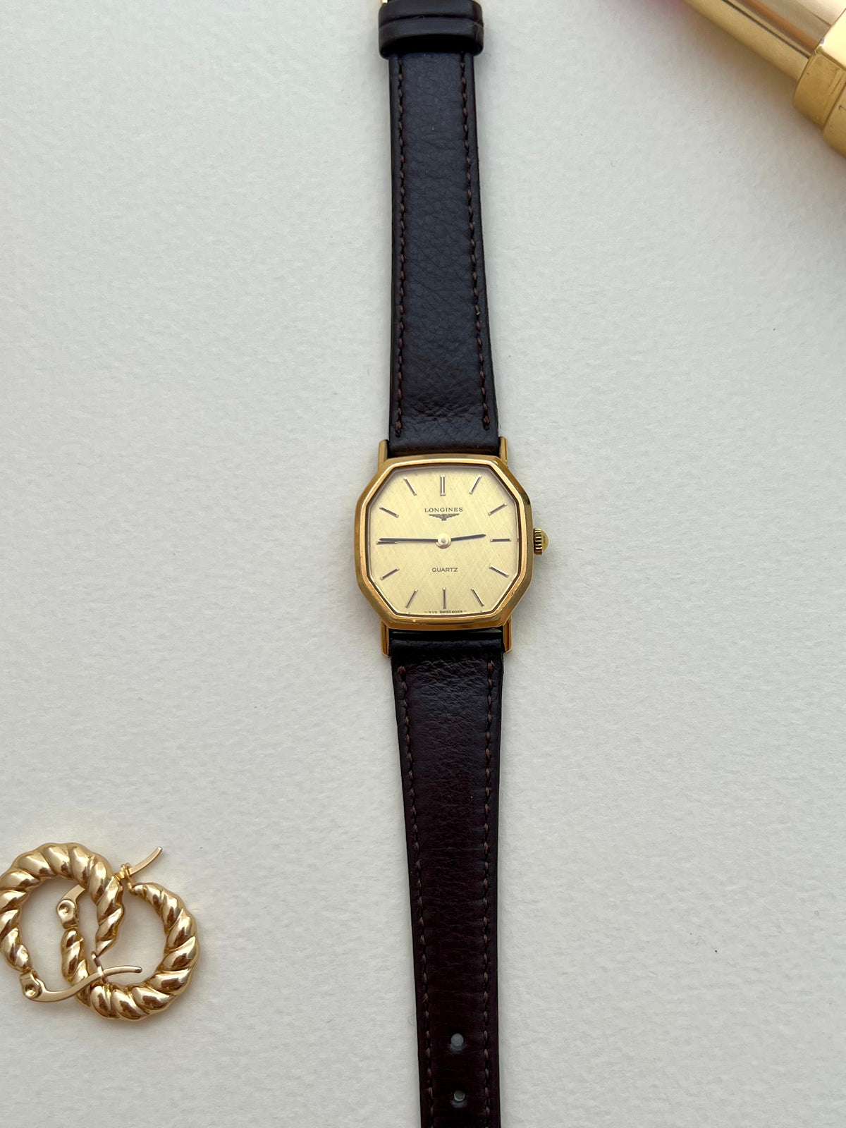 Longines Gold Octagonal Woven Dial watch — full watch