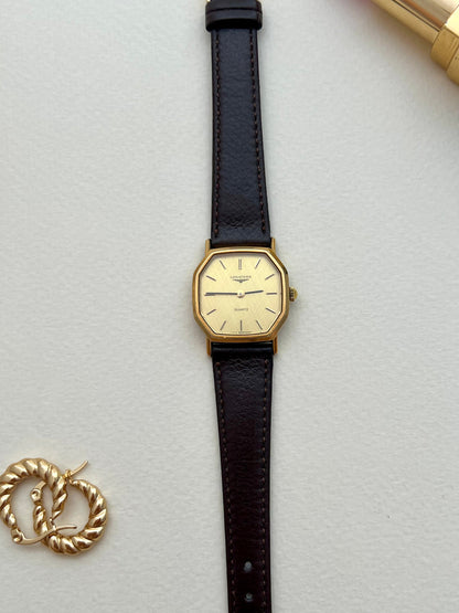 Longines Gold Octagonal Woven Dial watch — full watch