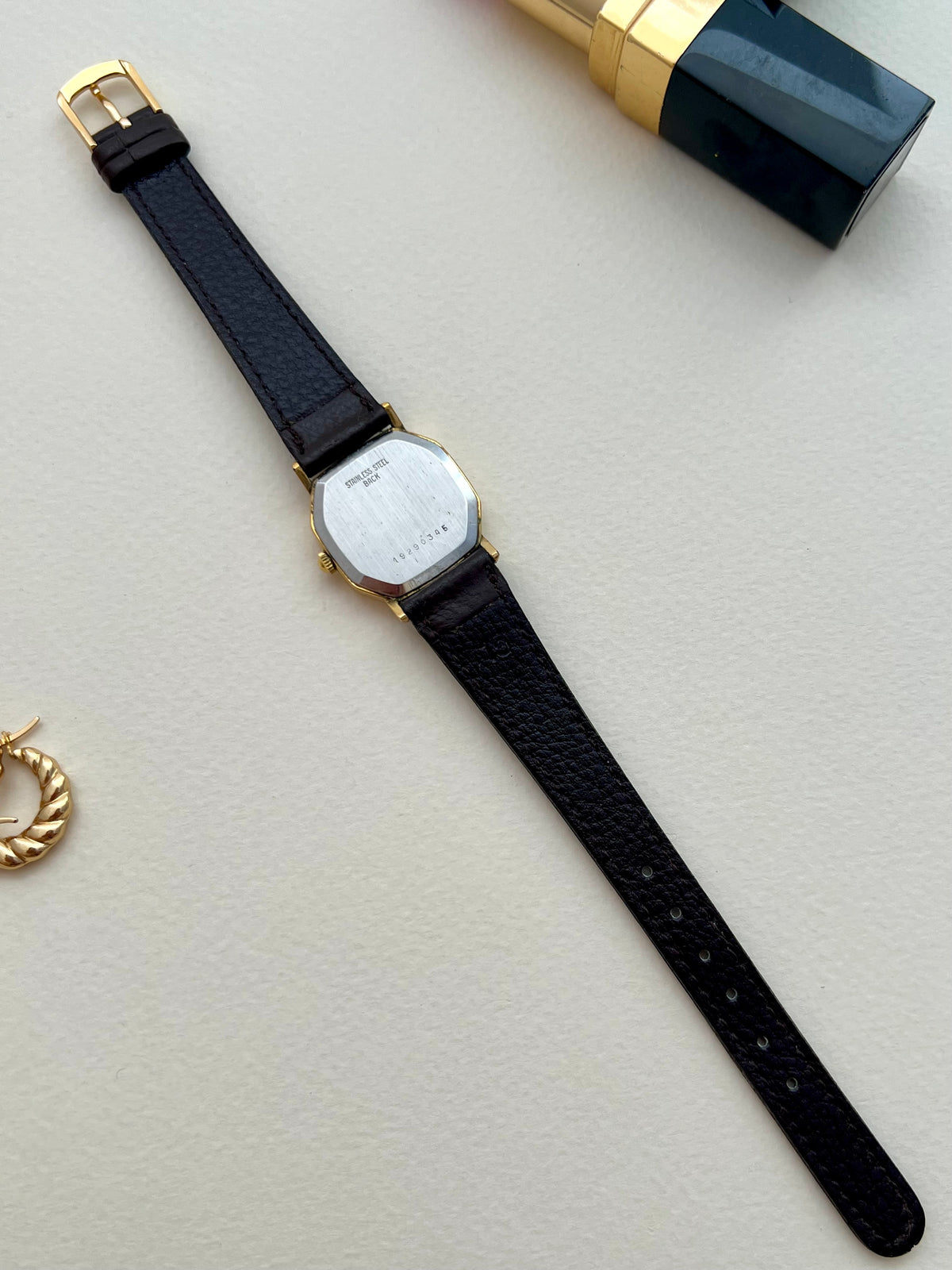 Longines Gold Octagonal Woven Dial watch — caseback