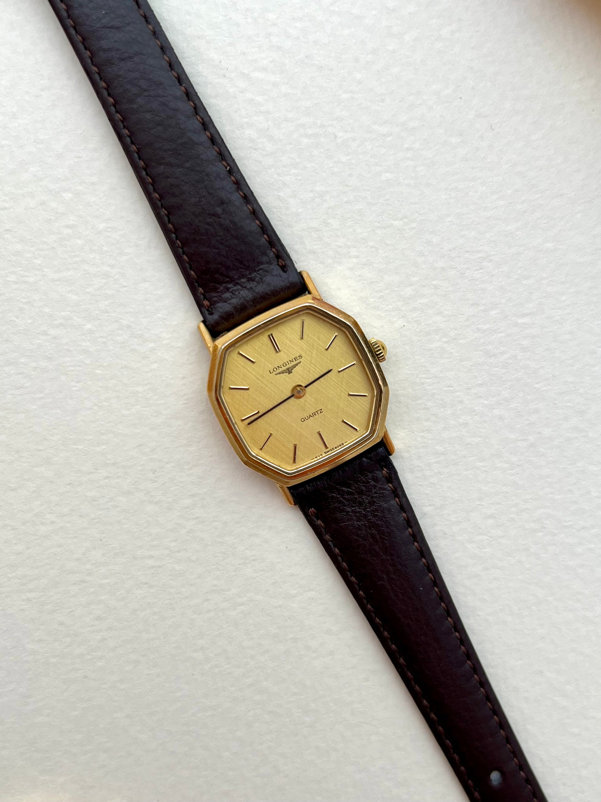 Longines Gold Octagonal Woven Dial watch — dial closeup