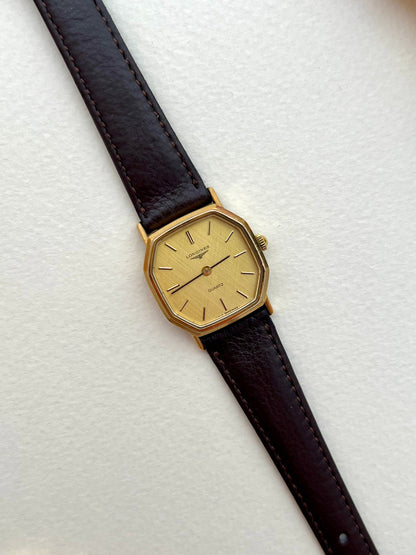 Longines Gold Octagonal Woven Dial watch — dial closeup