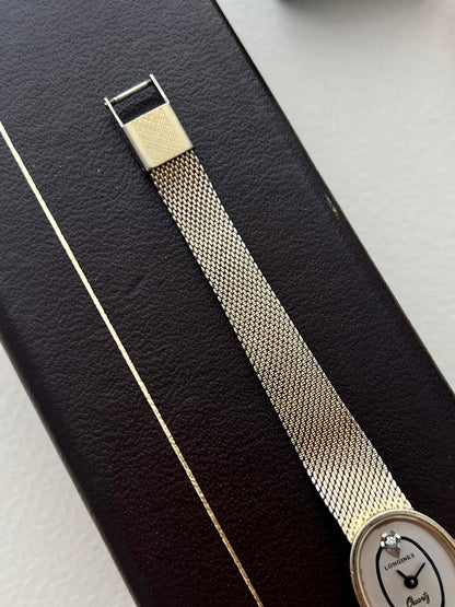 Caseback detail of the vintage Longines oval crystal-dial ladies watch.