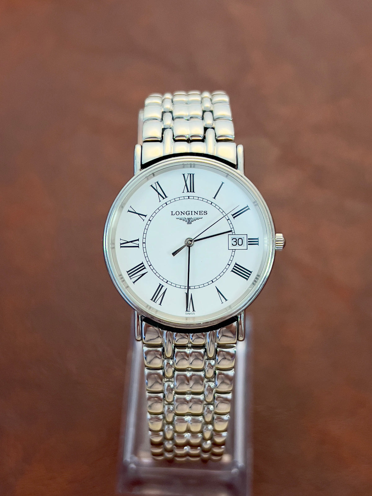 Longines Présence Roman Dial Steel Watch, product photograph 2.