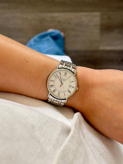 Longines Présence Roman Dial Steel Watch, product photograph 5.