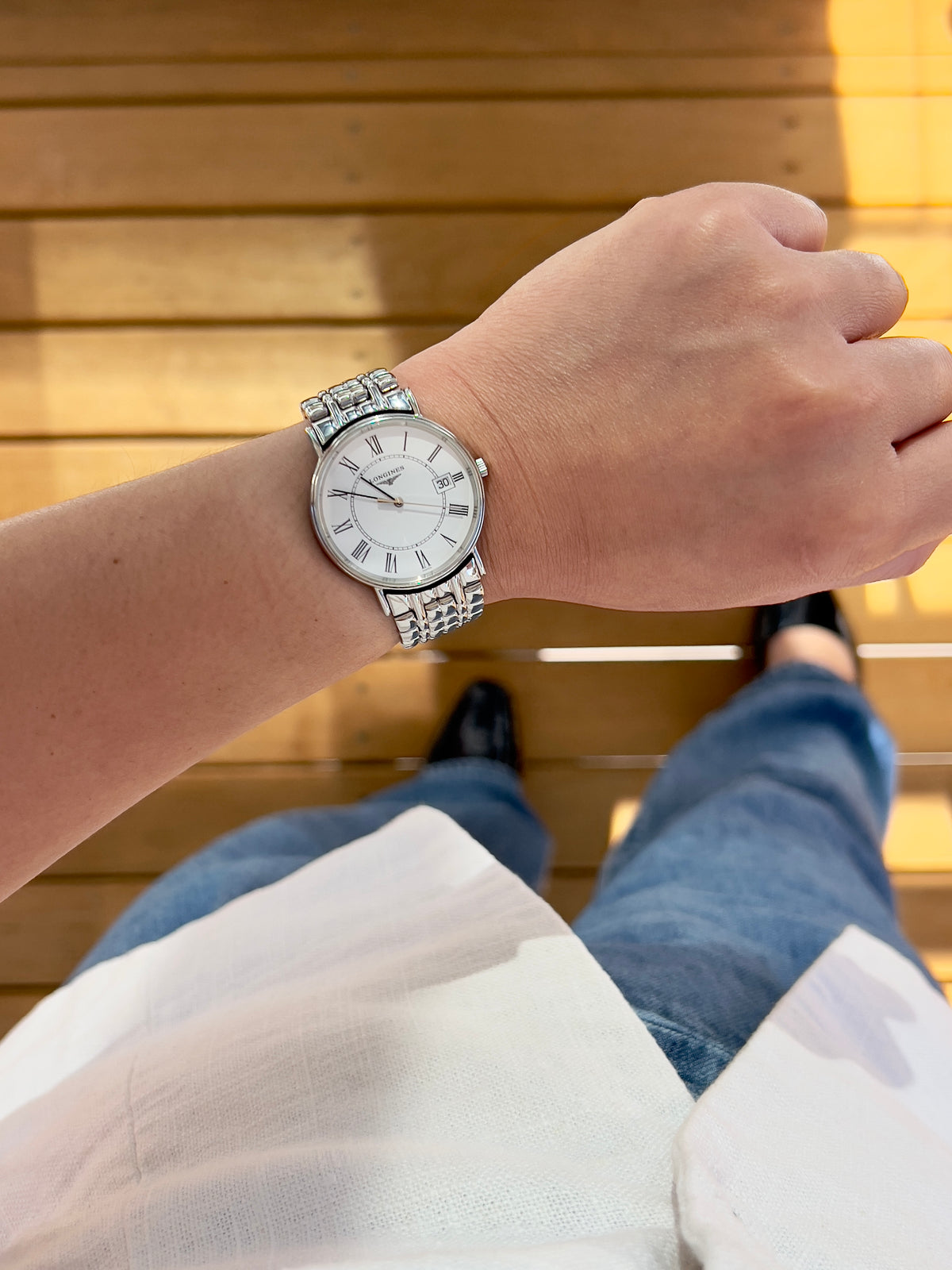 Longines Présence Roman Dial Steel Watch, product photograph 6.