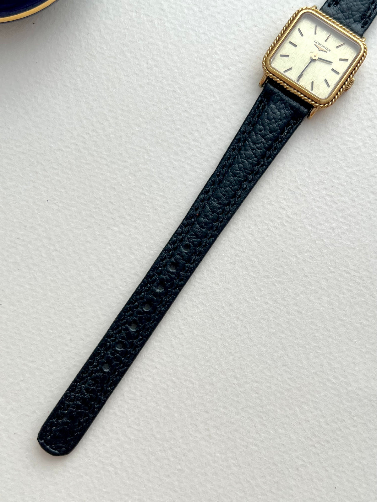 Longines Rope Bezel Linen Dial Leather watch 4333.817: strap detail.