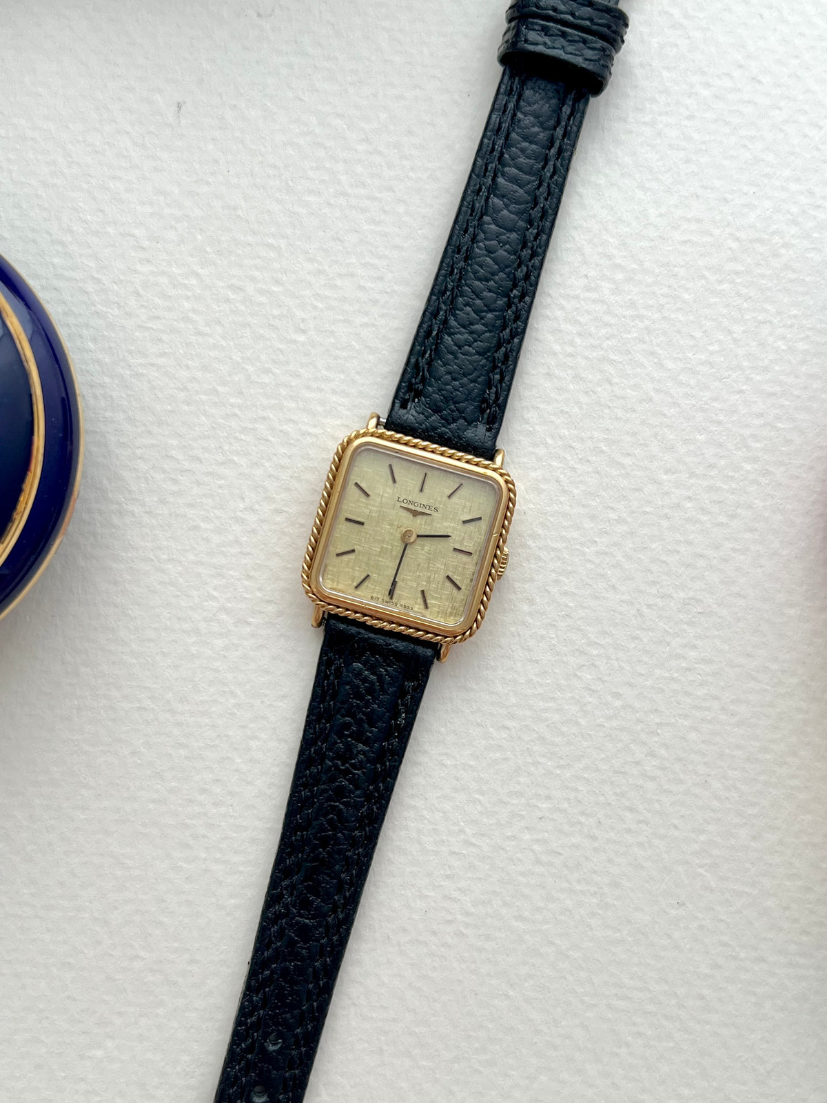 Longines Rope Bezel Linen Dial Leather watch 4333.817: full front view of the watch.