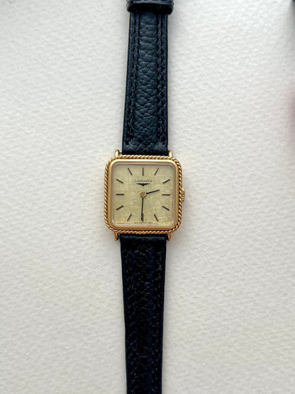 Longines Rope Bezel Linen Dial Leather watch 4333.817: full front view of the watch.