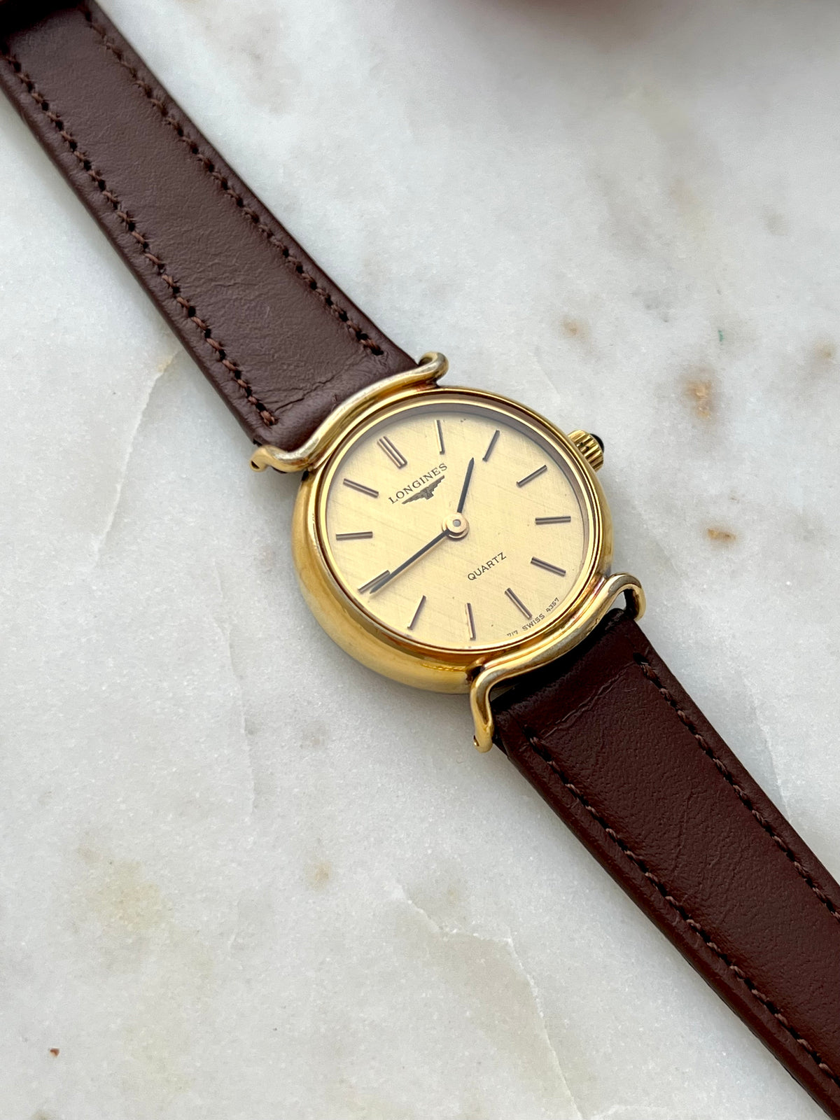 longines round curved lugs watch watch, view 3.