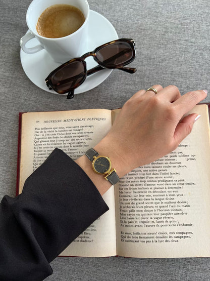 Longines Ribbed Dial Women’s Watch — wrist view of round gold tone case