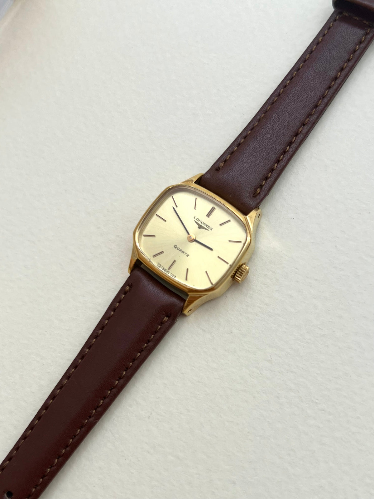 Caseback detail of the vintage Longines soft octagonal ladies watch.