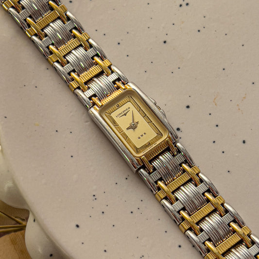 Longines Tank women’s two-tone gold and silver bracelet watch with champagne dial, product view 1