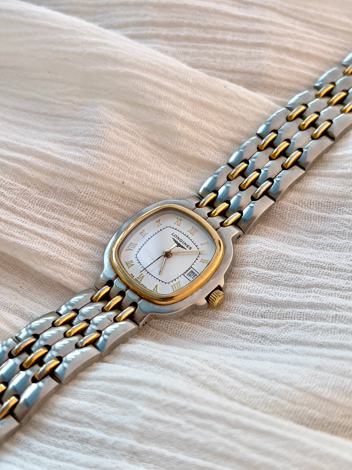 Longines White Roman Dial Two Tone Cushion Women's Watch | Product photograph 3