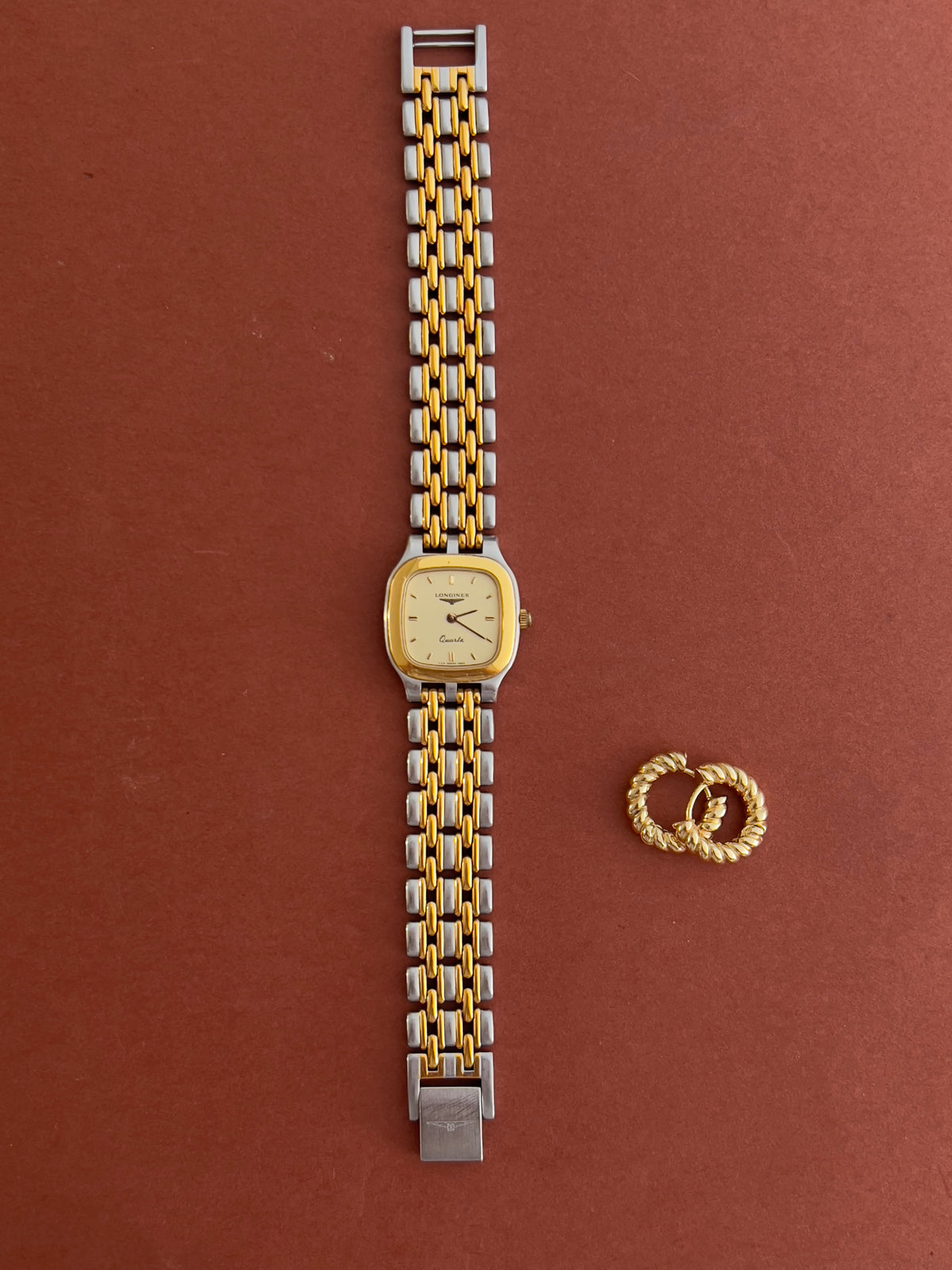Longines Two Tone Cushion watch — two tone bracelet and cushion case
