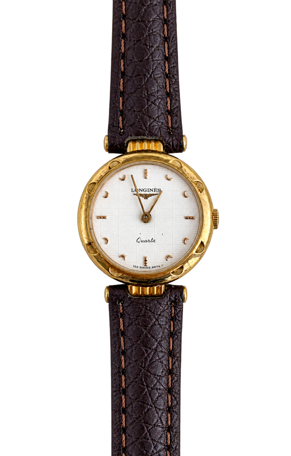 Longines White Crescent Dial Gold Tone Women’s Watch