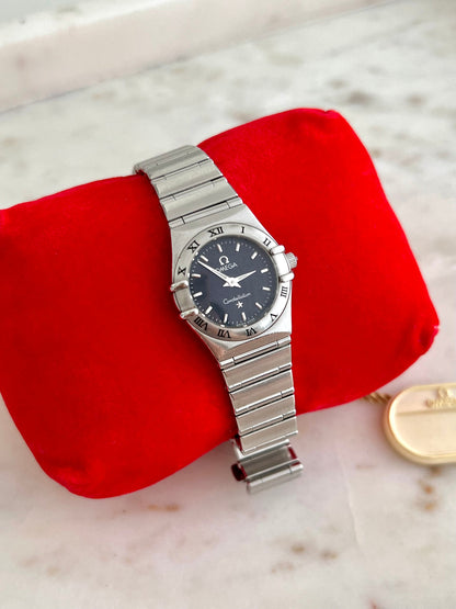Omega Constellation Mini Midnight Blue Patterned Dial Women's Watch, dial close up of a vintage women's watch at Gilded Hour.
