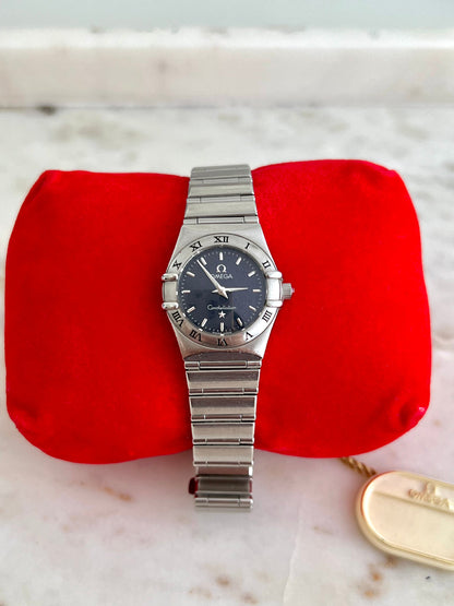Omega Constellation Mini Midnight Blue Patterned Dial Women's Watch, dial close up of a vintage women's watch at Gilded Hour.