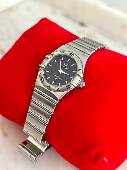 Omega Constellation Mini Midnight Blue Patterned Dial Women's Watch, dial close up of a vintage women's watch at Gilded Hour.