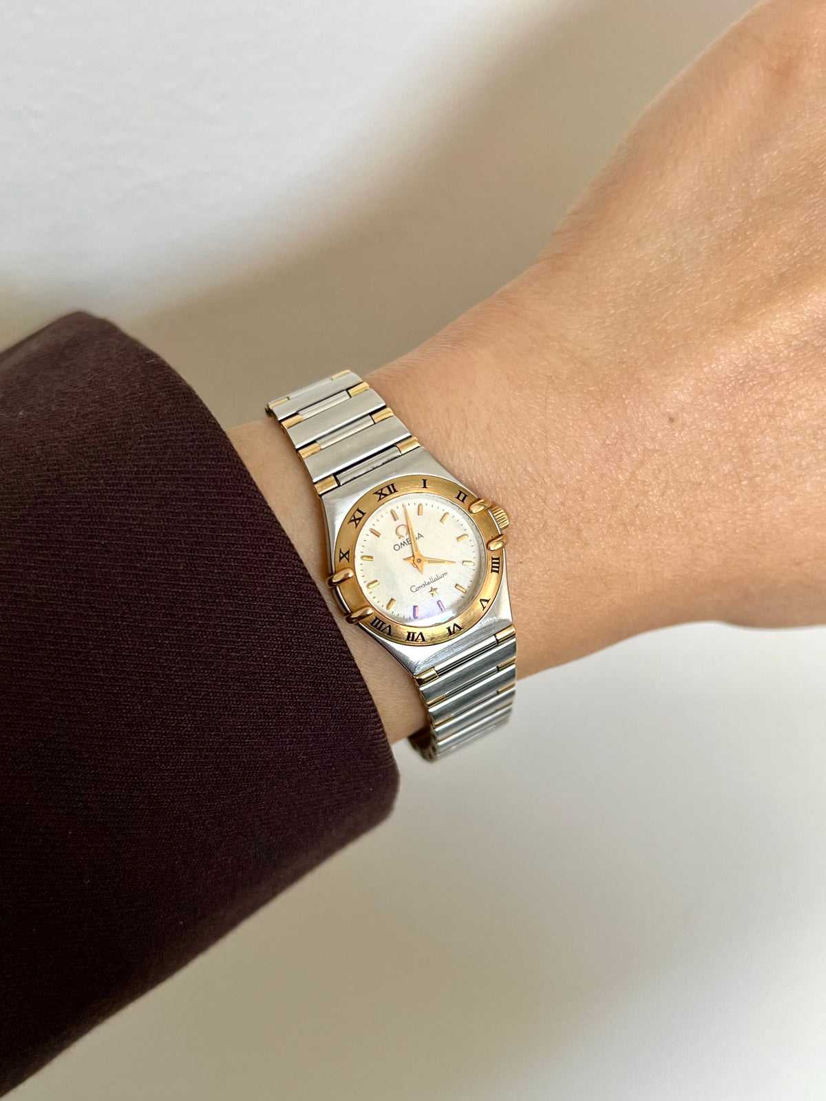 Omega Constellation Mini Two-tone Women’s Watch, front view of a vintage women's watch at Gilded Hour.