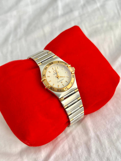Omega Constellation Mini Two-tone Women’s Watch, angled view of a vintage women's watch at Gilded Hour.