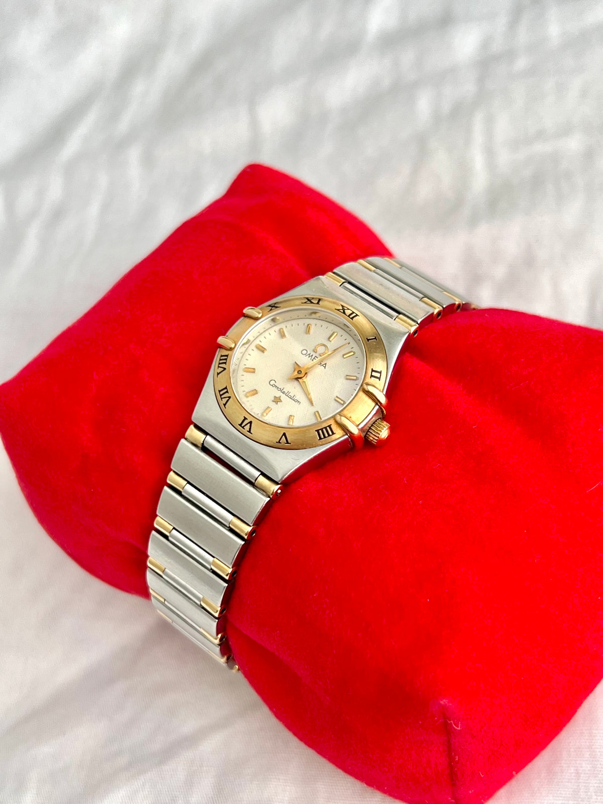 Omega Constellation Mini Two-tone Women’s Watch, case profile of a vintage women's watch at Gilded Hour.