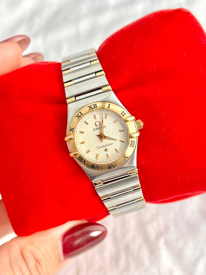 Omega Constellation Mini Two-tone Women’s Watch, bracelet detail of a vintage women's watch at Gilded Hour.