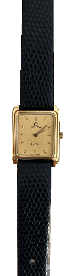 Omega De Ville Champagne Dial Gold Watch with Black Textured Strap