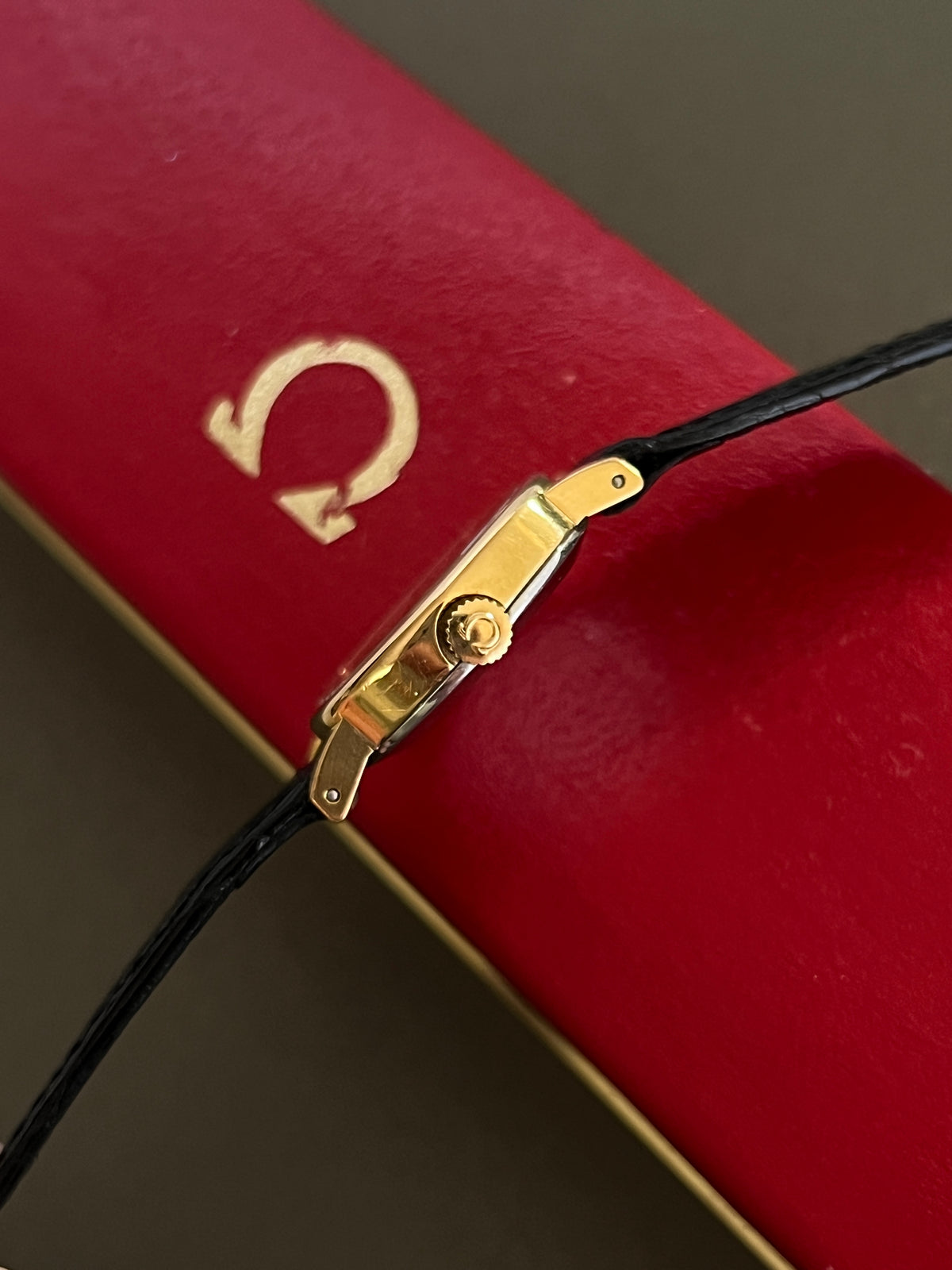 Omega De Ville Cushion Case Woman's Watch, front view of a vintage women's watch at Gilded Hour.