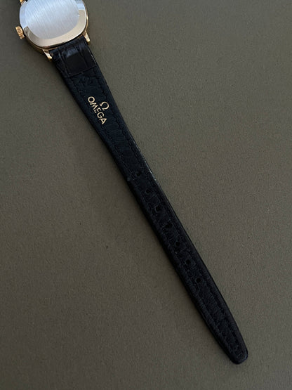 Omega De Ville Cushion Case Woman's Watch, angled view of a vintage women's watch at Gilded Hour.