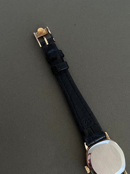 Omega De Ville Cushion Case Woman's Watch, wrist shot of a vintage women's watch at Gilded Hour.
